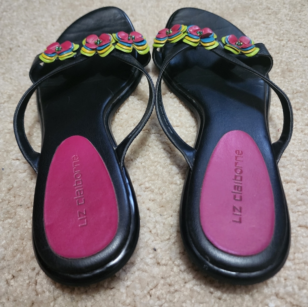 Liz Claiborne multi colored floral detail leather sandals size 10 - Picture 2 of 4